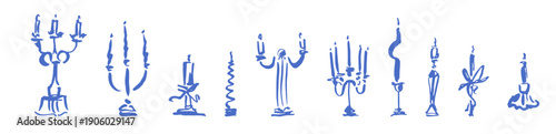 Hand drawn elegant candelabras and candles vector set