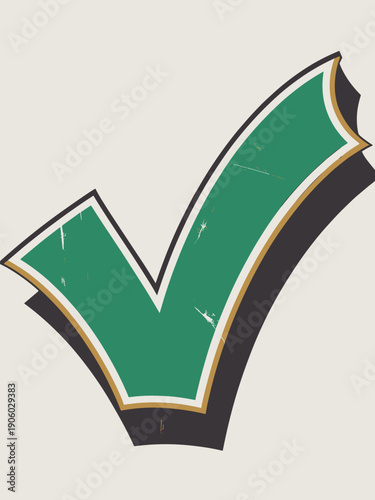Green check mark symbol graphic design with black and gold outline for success approval confirmation and choice concept illustration representing correct decision making and positive feedback in busin