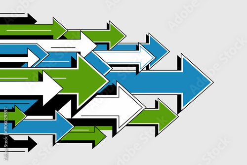 Abstract arrows moving forward together teamwork concept graphic design representing progress growth direction success and forward momentum for business strategy planning innovation corporate presenta