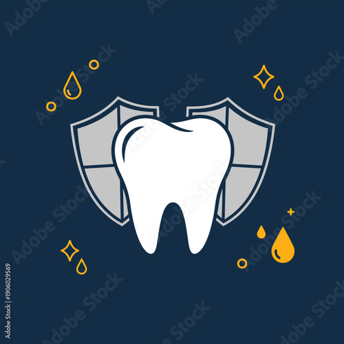 Tooth Protection Shield Icon in Flat Line Style