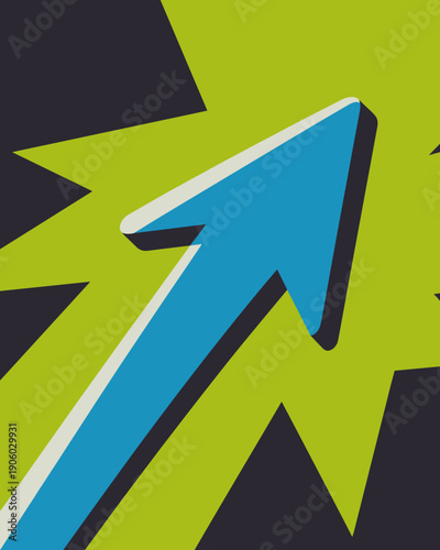 Blue arrow pointing upwards with green sharp speed lines graphic illustration indicating growth progress success and forward momentum for business finance technology and marketing concepts