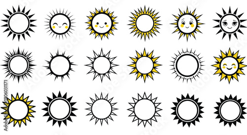 Collection of Cartoon Sun Illustrations with Faces.