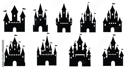 Collection of Silhouetted Castle Graphics and Icons.