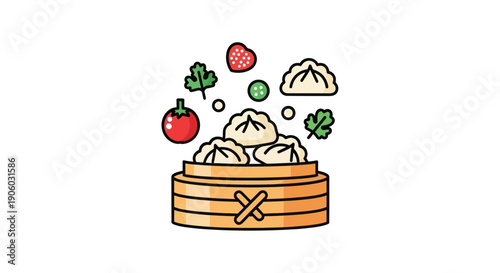 Steamed dumplings and fresh ingredients