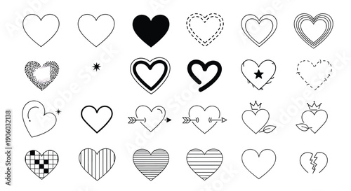 Collection of Various Heart Symbols and Icons.