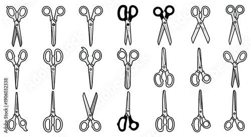 Collection of Various Scissors Illustrations.