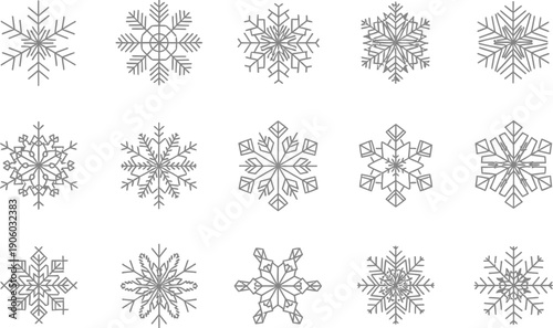 Collection of Various Snowflake Designs and Patterns.