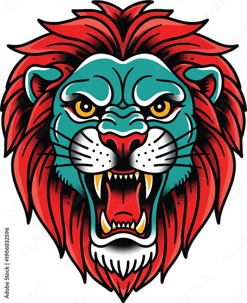 Obraz premium Colorful Cartoon Lion Head with Mane.