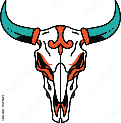 Colorful Bull Skull with Ornate Details.