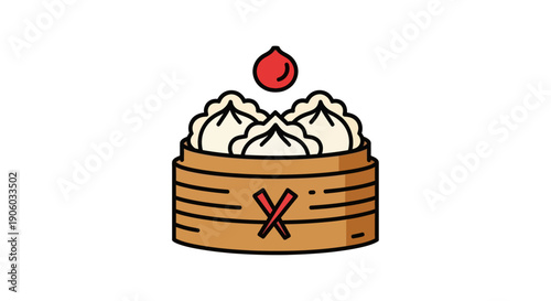 Steamed dumplings in bamboo basket illustration