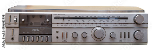 Tableau sur toile Silver analog hi-fi stereo music system displaying a cassette player and radio t
