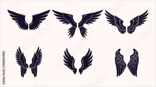 Grand Dark Blue Angel Wing Icons: Bold Vector Silhouettes for Powerful Spiritual and Heraldic Design Elements