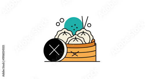 Steamed dumplings in basket illustration