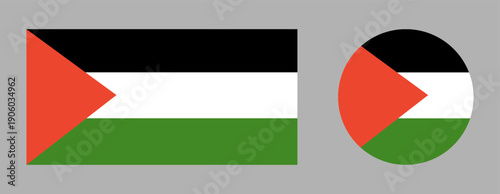 Palestine rectangular, round flag set. Button, banner, icon. National sign. Circular, rectangle flag symbols.