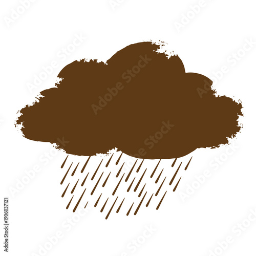 Vintage Grunge Rain cloud with raindrops falling down weather symbol isolated on white background