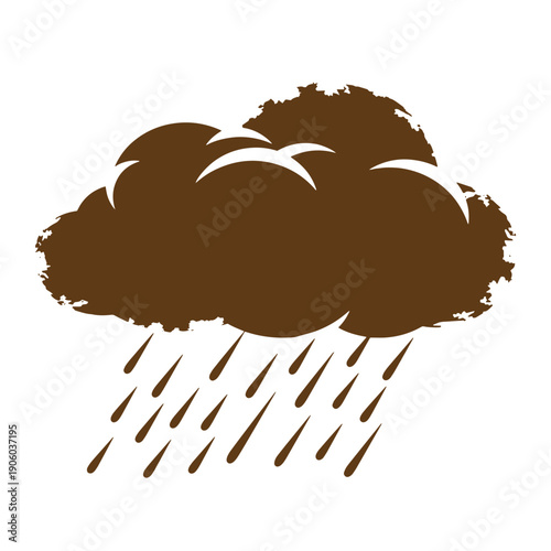 Vintage Grunge rainy weather cloud with rain drops falling down isolated on white background