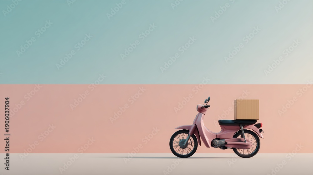 Fototapeta premium Pink scooter is parked on the side of a road