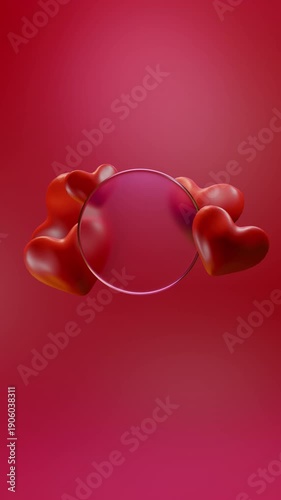 Valentine Hearts on Transparent Blur Glass Frame with Copy Space