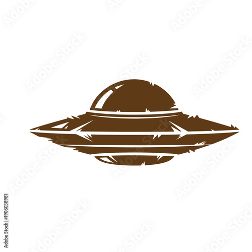 Grunge texture grunge style spaceship illustration flying saucer with metallic texture and distressed edges in dark metallic color Vintage Style
