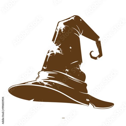 Grunge texture Grungy brown witch hat with distressed texture on white background for halloween or magic theme  symbolizing mysticism and fantasy Vintage Style