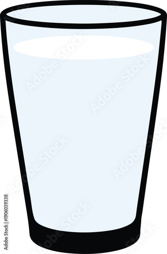 Tall glass of fresh milk with light blue shading, minimalist flat design vector illustration