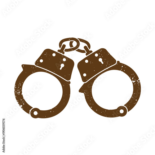 Grunge texture Handcuffs with chain link on white background for law enforcement or crime concept  security and justice symbol Vintage Style