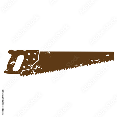 Grunge texture Vintage handsaw with distressed metal texture and worn handle on white background  old hand tool Vintage Style