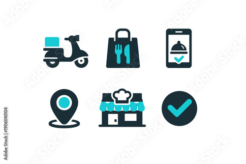 Food text delivery letters numbers icons takeaway order no location icon vector