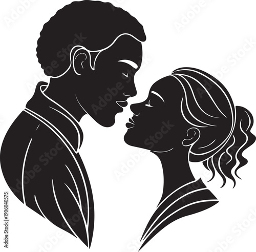 Valentine’s Day 14th February Romantic Couple Silhouette Black Vector Minimal Modern Clean Cut Isolated Transparent Background Stock Illustration