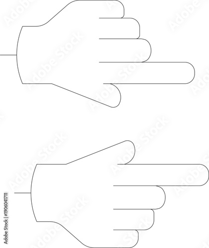 Minimalist outline vector illustration of two hands pointing, simple linear design icons for direction or focus.
