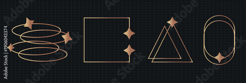 Set collection of Retro golden futuristic star sparkle shapes. Abstract Y2k silhouettes sign icon design.