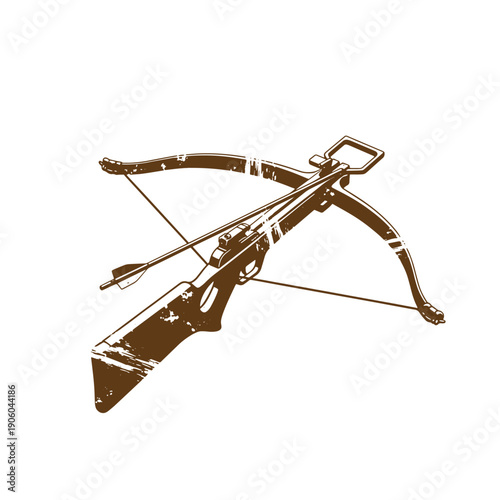 Grunge texture A brown crossbow with a bolt on a white background  hunting and sports equipment Vintage Style