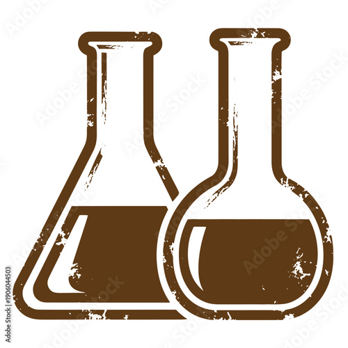 Grunge texture Brown laboratory flask and beaker icons on white background for chemistry or science concepts  educational and research purposes Vintage Style
