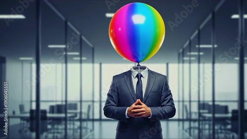 Businessman With Colorful Beach Ball Head. AI Generated