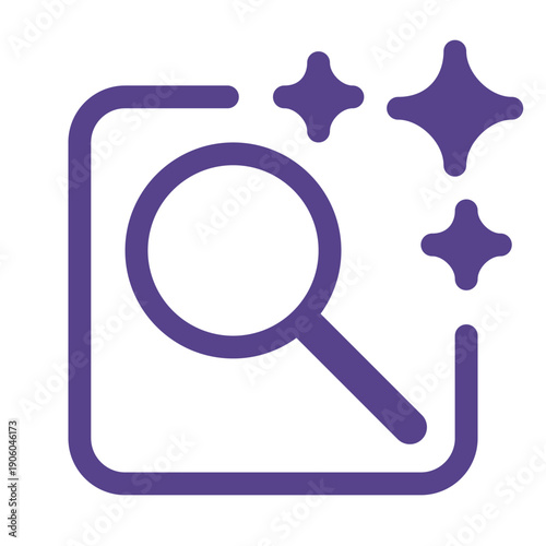 AI search and research tool outline icon. Minimal line design representing artificial intelligence, data analysis, research, discovery, digital technology, and smart tools