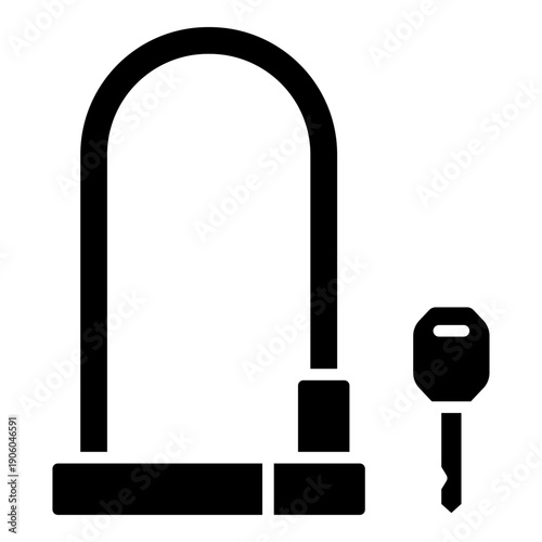 Bicycle lock, bike u lock key glyph solid icon