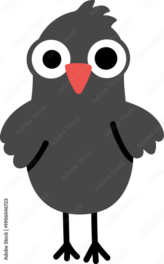 Obraz premium Vector black crow icon. Garden or city bird front view clipart. Cute animal character illustration for kids isolated on white background