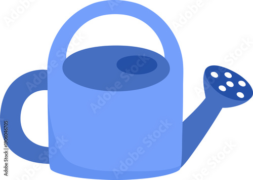 Vector cute blue watering can with icon isolated on white background. Flat spring or summer garden tool illustration. Funny gardening equipment picture for kids