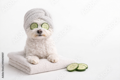 Pampered White Dog Enjoying Gentle Spa Time