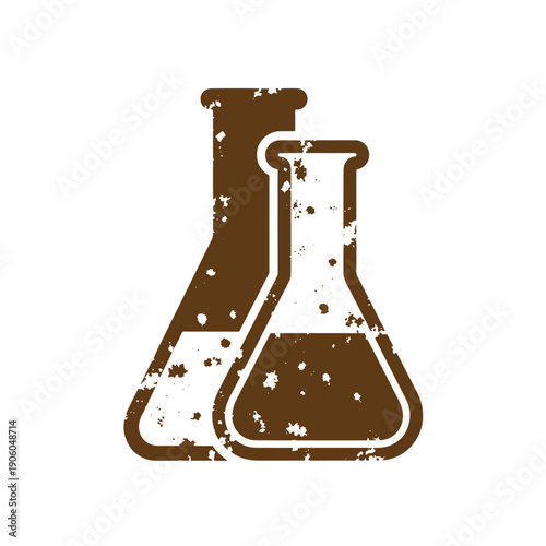 Grunge texture grungy illustration of two brown science beakers on white background Vintage Style