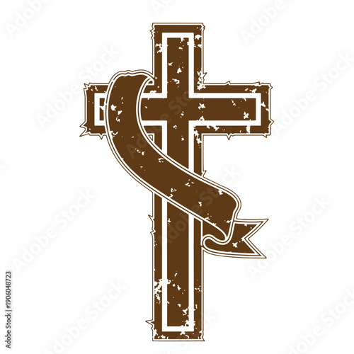 Vintage Grunge Vintage Cross with ribbon symbol Christian symbol for design and religious themes and spiritual concepts  cross with ribbon