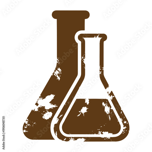 Grunge texture Grungy illustration of two laboratory flasks side by side on white background Vintage Style