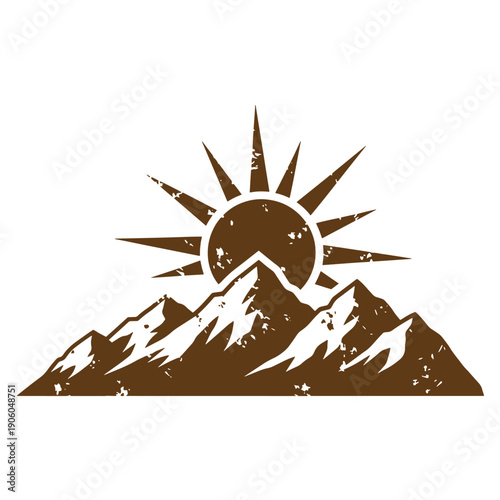 Grunge texture grungy mountain range with sun rising behind peaks Vintage Style