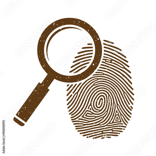 Grunge texture Magnifying glass examining a fingerprint on a clean surface  forensic investigation tool Vintage Style