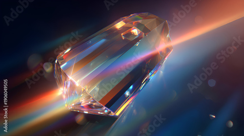 holographic crystal effect with rainbow dispersion and aethereal glow layered over minimal light streak and poster-style prism flare