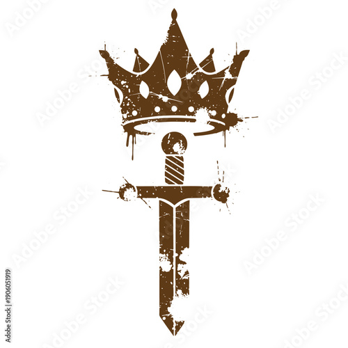 Grunge texture grungy crown and sword symbol on white background Vintage Style