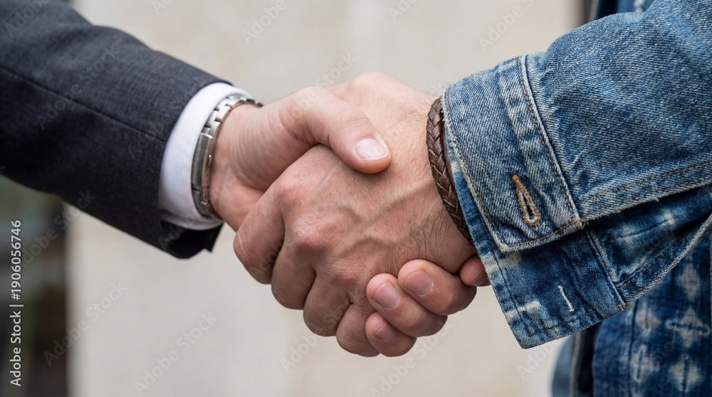 Fototapeta premium Close Up of Professional Handshake Between Corporate Suit and Creative Casual Worker