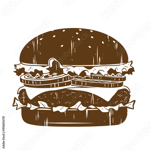 Grunge texture A delicious burger with lettuce and cheese on a sesame seed bun  a tasty meal Vintage Style