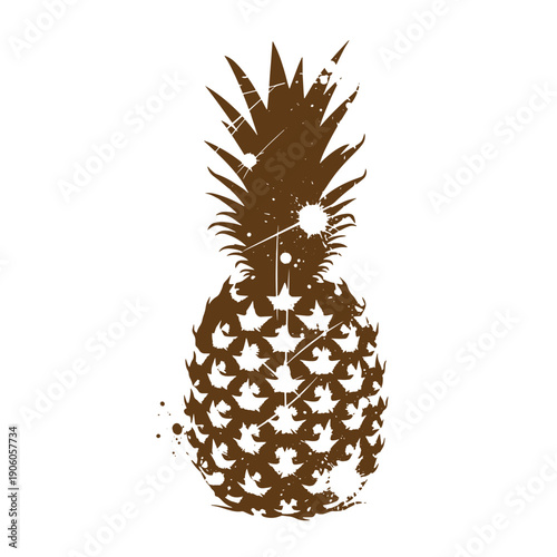 Grunge texture Grungy pineapple silhouette with spiky crown and textured body on white background  tropical fruit illustration Vintage Style