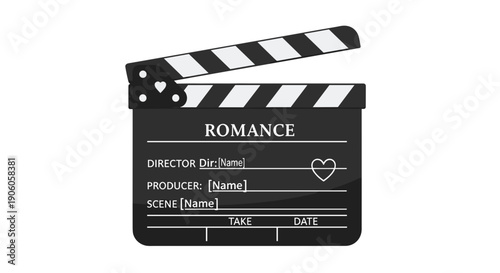 Film Clapperboard with Romance Theme and Heart Symbol.